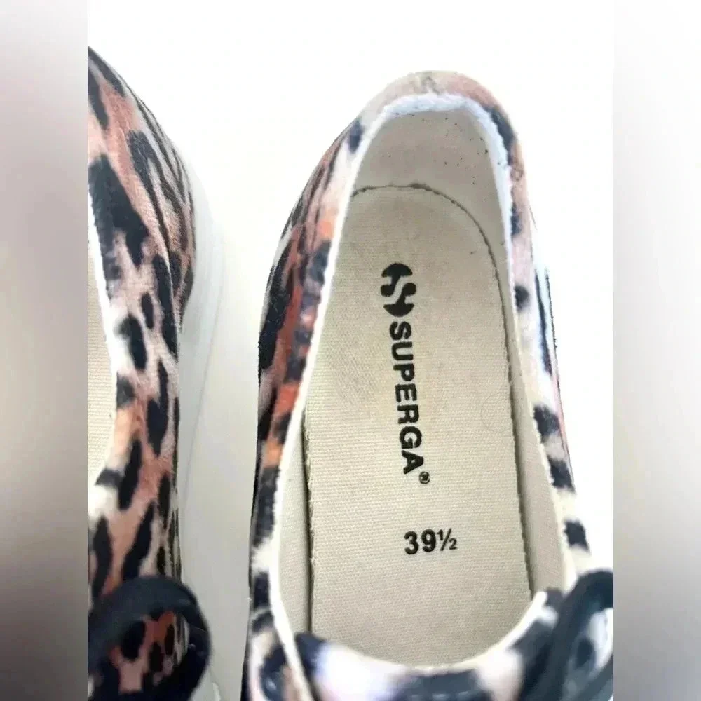 Superga Velvet Leopard Print Chunky Platform Lace-Up Sneakers Size‎ 39.5